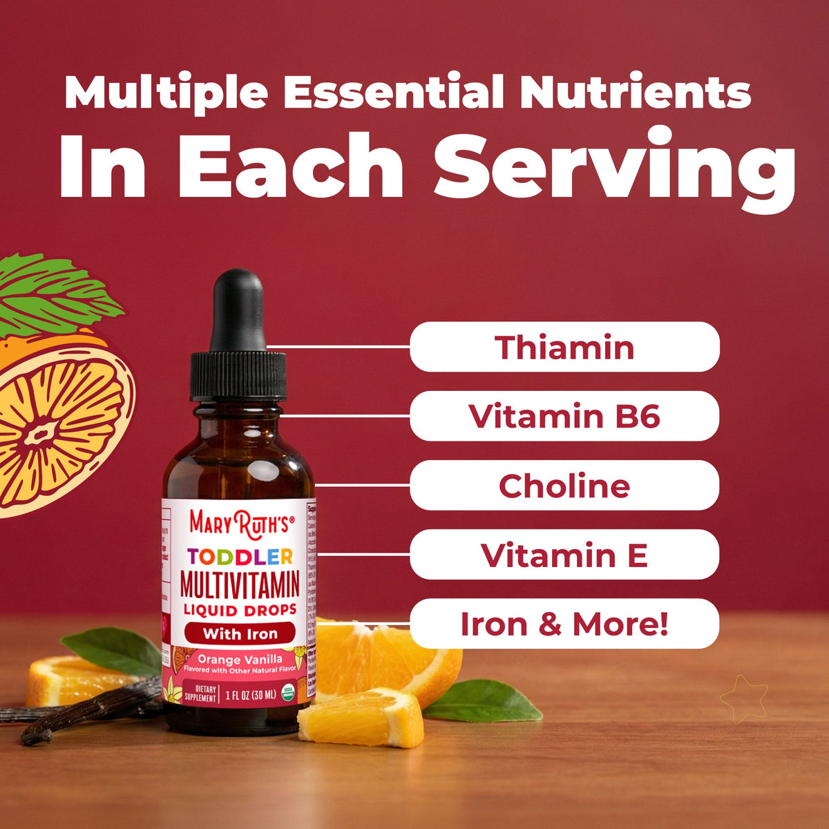 Organic Toddler Multivitamin Liquid Drops With Iron