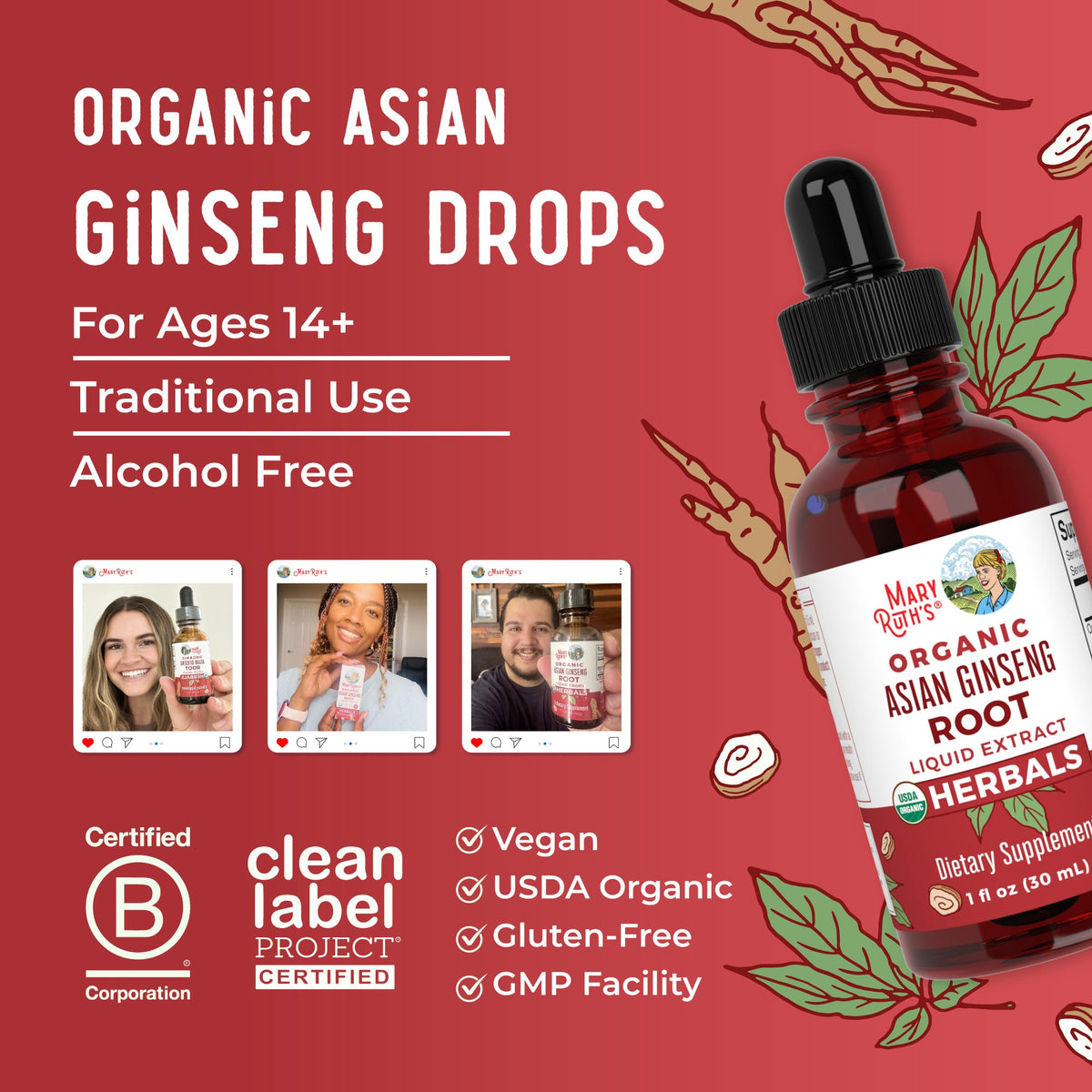Asian Ginseng Drops, Org, 1 oz