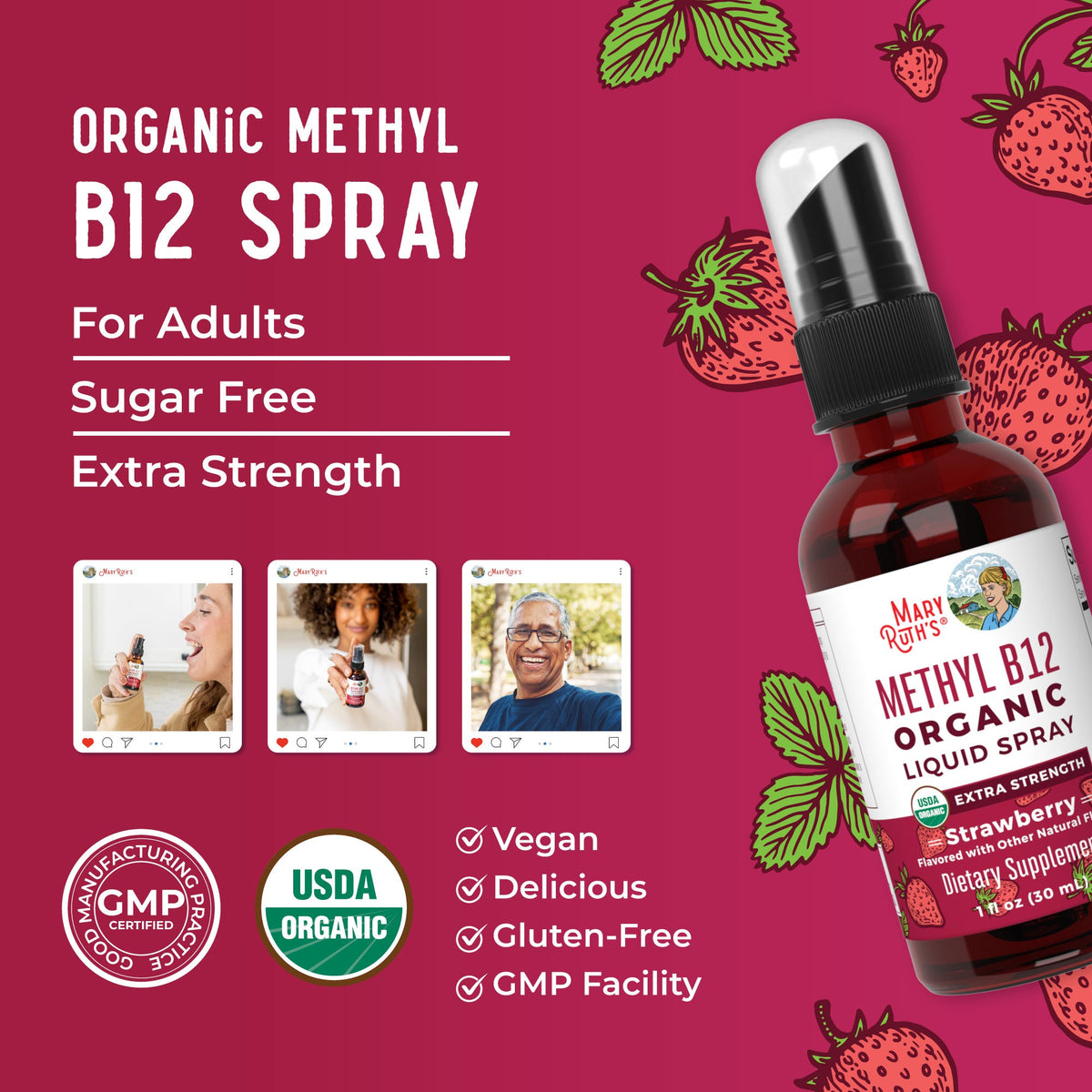 Methyl B12 Organic Spray, Strawberry
